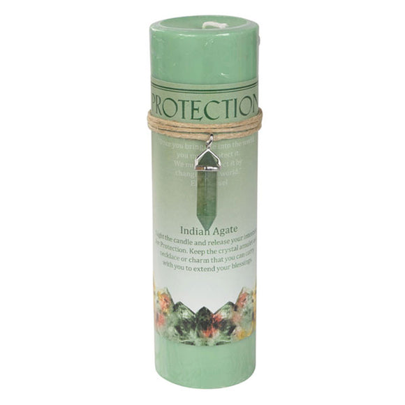 Protection Pillar Candle with Indian Agate Pendant
