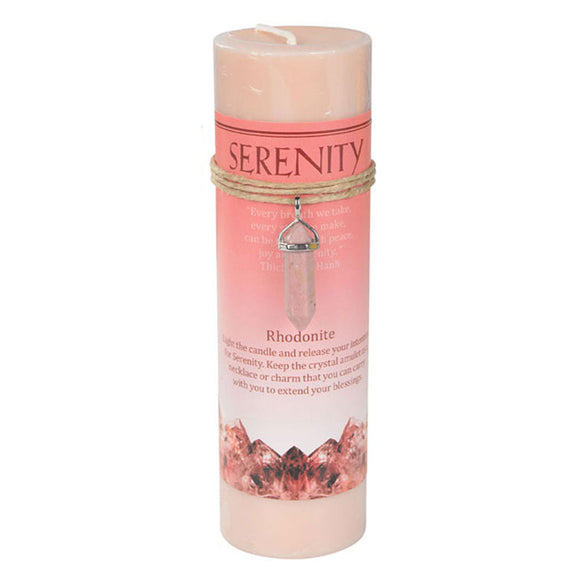 Serenity Pillar Candle with Rhodonite Pendant