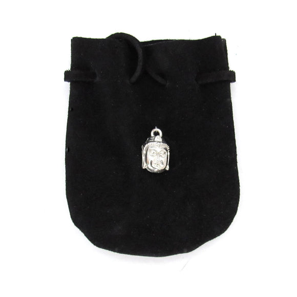 Suede Leather Pouch with Buddha Charm (Black)