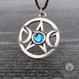 Triple Moon Pentagram Pendant with Gem (Blue)