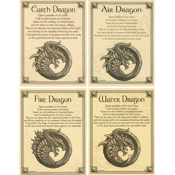 Set of Four Dragon Parchment Posters (8.5