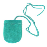 Suede Leather Pouch with Wing Charm (Teal)