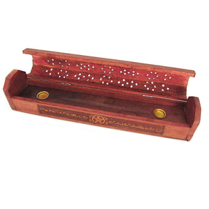 Flip-Top Wooden Incense Burner with Pentagram