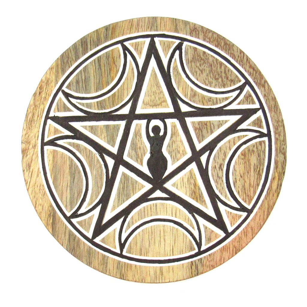 Round Wooden Goddess and Pentagram Box
