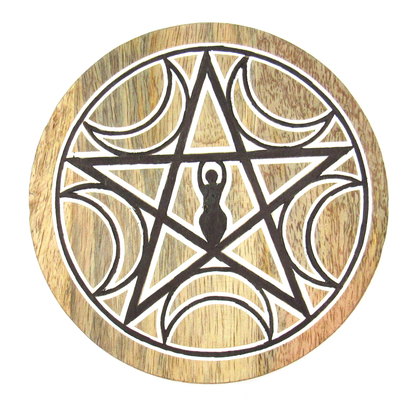 Round Wooden Goddess and Pentagram Box