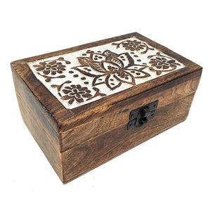 Sacred Lotus Carved Wood Box