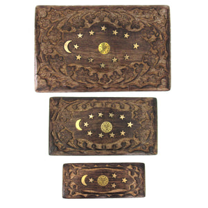 Celestial Trinket Boxes with Brass Inlay (Set of 3)