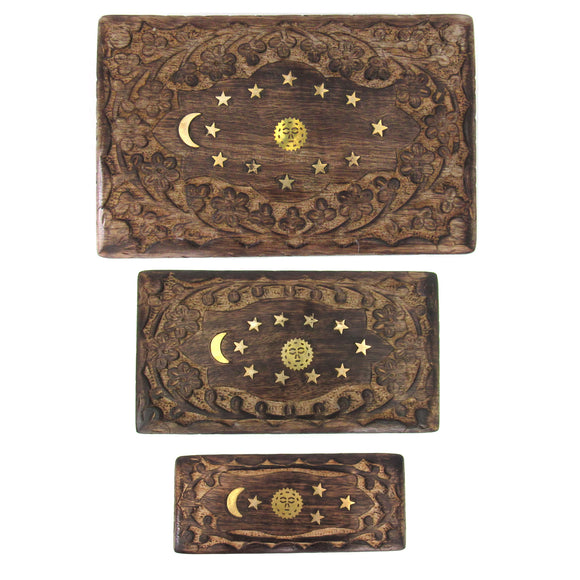Celestial Trinket Boxes with Brass Inlay (Set of 3)