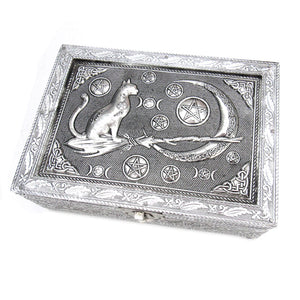 Silver Cat and Moon Trinket Box