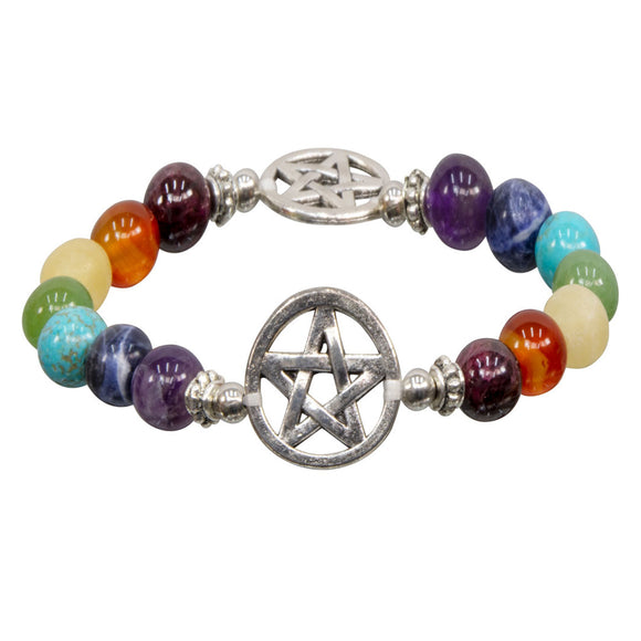 Seven Chakras Beaded Bracelet with Pentagrams