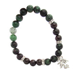 Ruby Zoisite and Garnet Beaded Bracelet with Dragon Charm