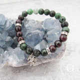 Ruby Zoisite and Garnet Beaded Bracelet with Dragon Charm