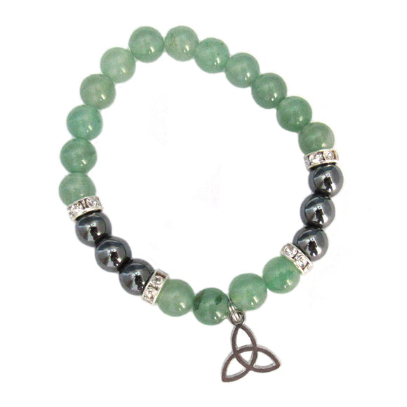 Hematite and Aventurine Beaded Bracelet with Triquetra Charm