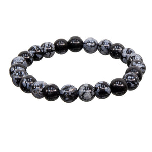 Snowflake Obsidian Round Bead Bracelet (8mm)