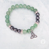 Hematite and Aventurine Beaded Bracelet with Triquetra Charm