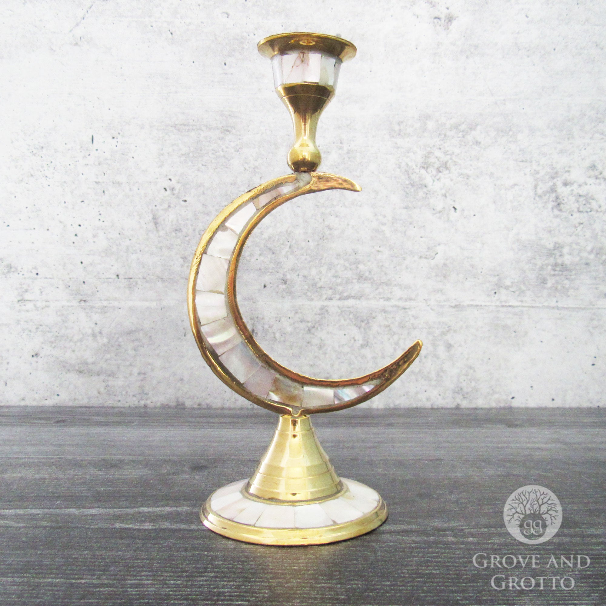 Brass Crescent Moon Candle Holder Grove and Grotto