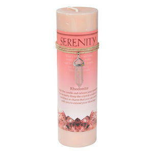 Serenity Pillar Candle with Rhodonite Pendant