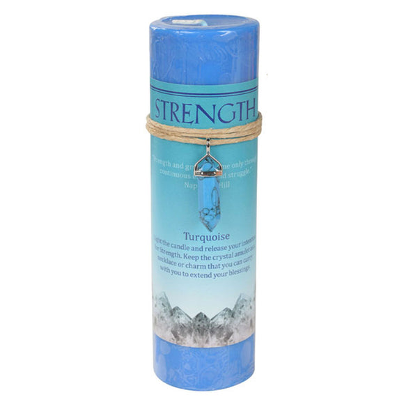 Strength Pillar Candle with Turquoise Pendant