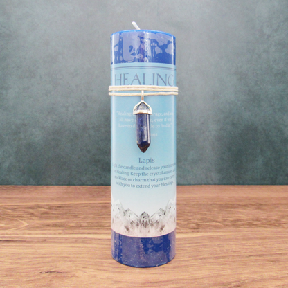 Healing Pillar Candle with Lapis Pendant