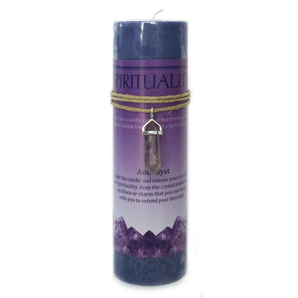 Spirituality Pillar Candle with Amethyst Pendant