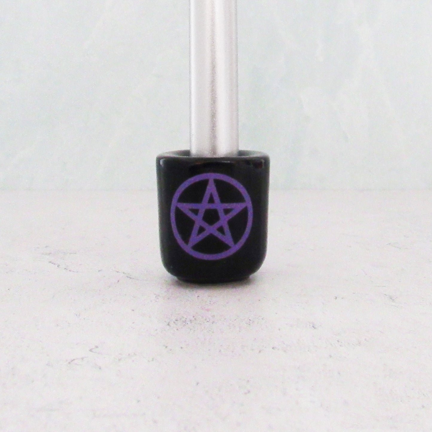 Pentacle Ceramic Chime Candle Holder (Black with Purple)