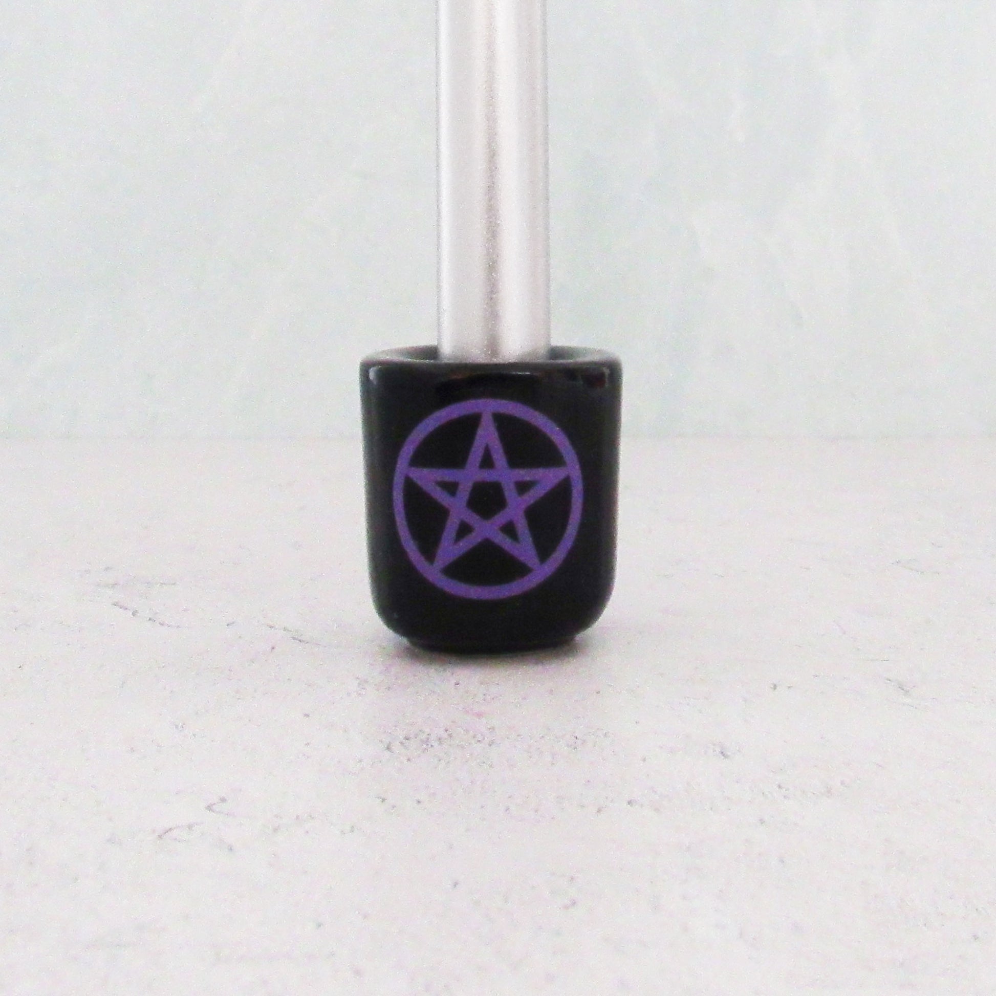 Pentacle Ceramic Chime Candle Holder (Black with Purple)