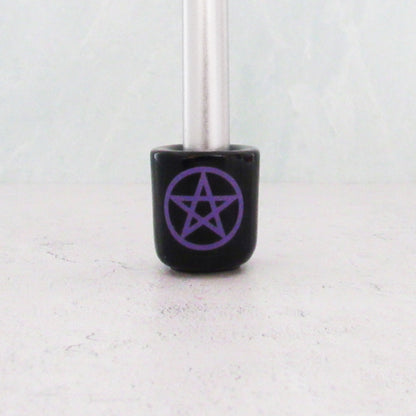 Pentacle Ceramic Chime Candle Holder (Black with Purple)