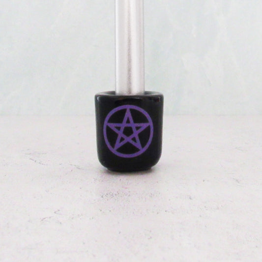 Pentacle Ceramic Chime Candle Holder (Black with Purple)