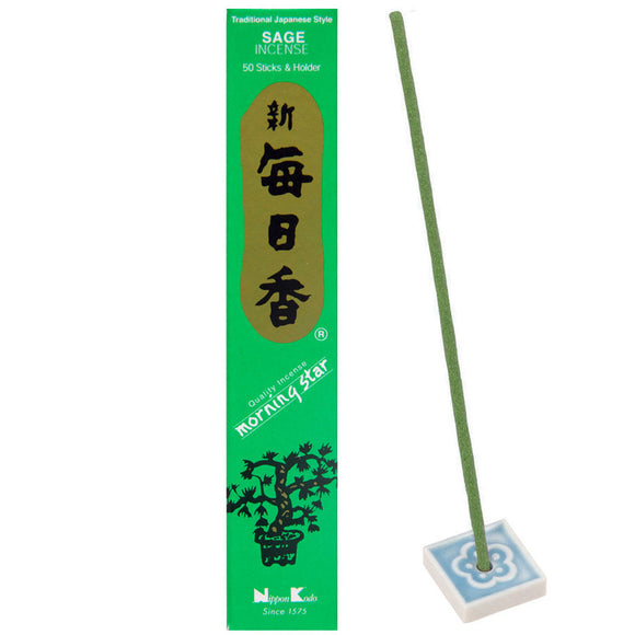 Morning Star Incense - Sage (Box of 50 Sticks with Holder)