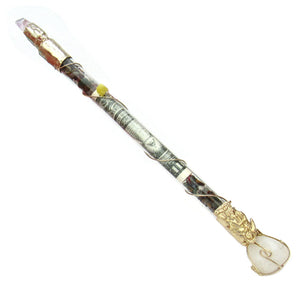 Money Drawing Wand with Santa Muerte (White Quartz)