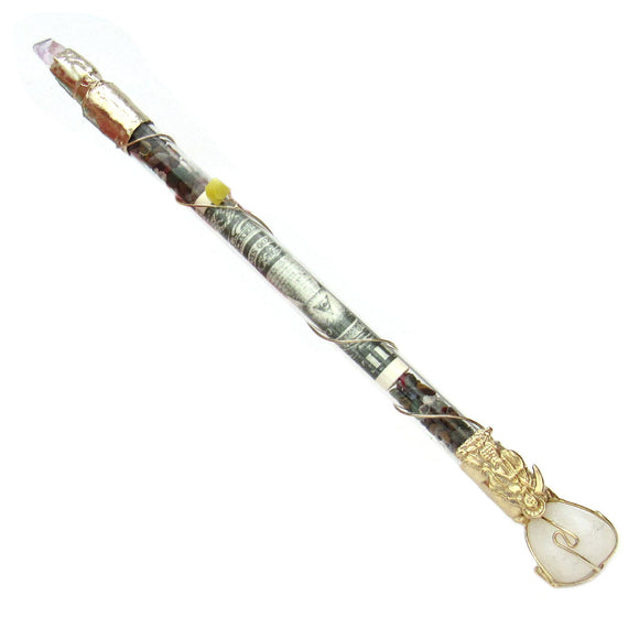 Money Drawing Wand with Santa Muerte (White Quartz)