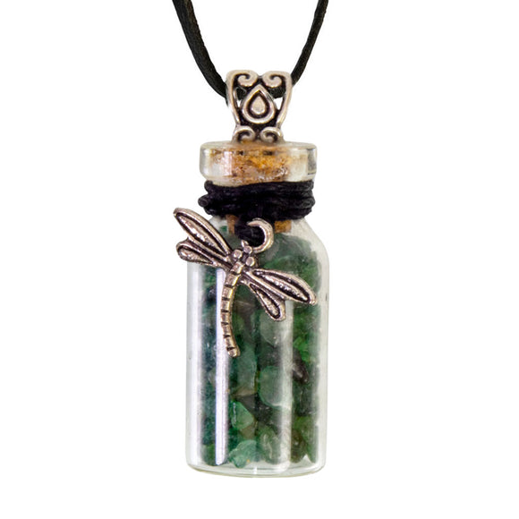 Gemstone Bottle Necklace (Aventurine with Dragonfly Charm)