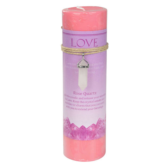 Love Pillar Candle with Rose Quartz Pendant