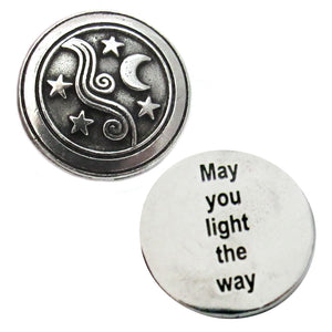 Moon & Stars Pewter Pocket Stone (Choose Style) May you light the way