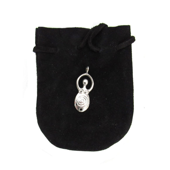 Suede Leather Pouch with Goddess Charm (Black)