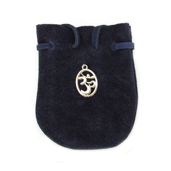 Suede Leather Pouch with OM Charm (Black)