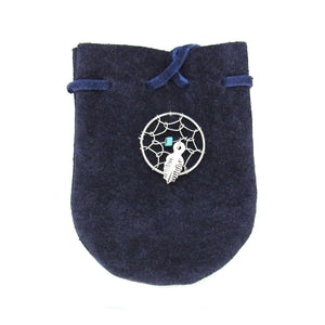 Suede Leather Pouch with Dreamcatcher Charm (Blue)