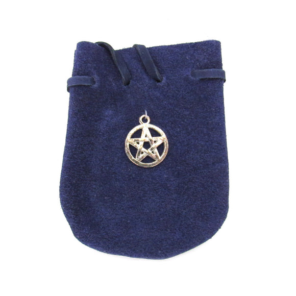 Suede Leather Pouch with Pentacle Charm (Blue)