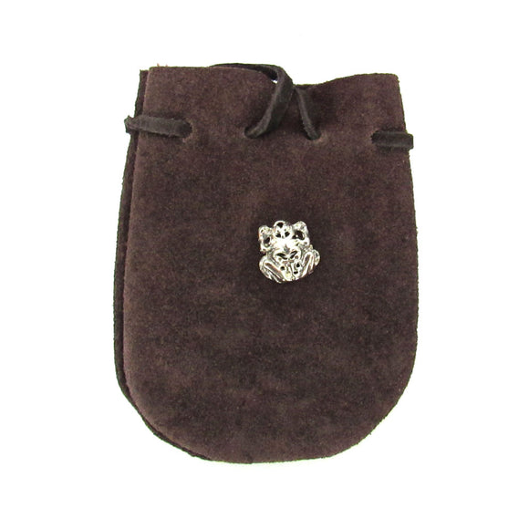 Suede Leather Pouch with Frog Charm (Brown)