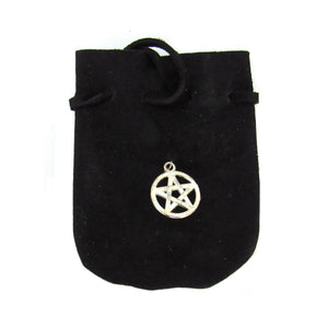 Suede Leather Pouch with Pentacle Charm (Black)