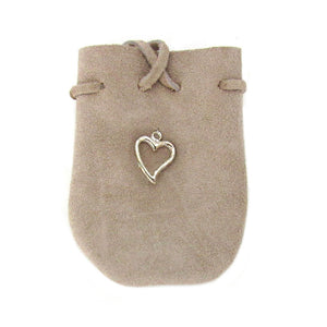 Suede Leather Pouch with Heart Charm (Tan)