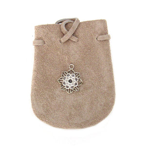 Suede Leather Pouch with Lotus Charm (Tan)
