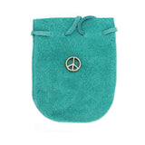 Suede Leather Pouch with Peace Sign Charm (Teal)