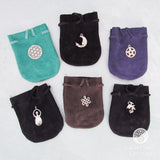 Suede Leather Pouch with Moon Charm (Black)