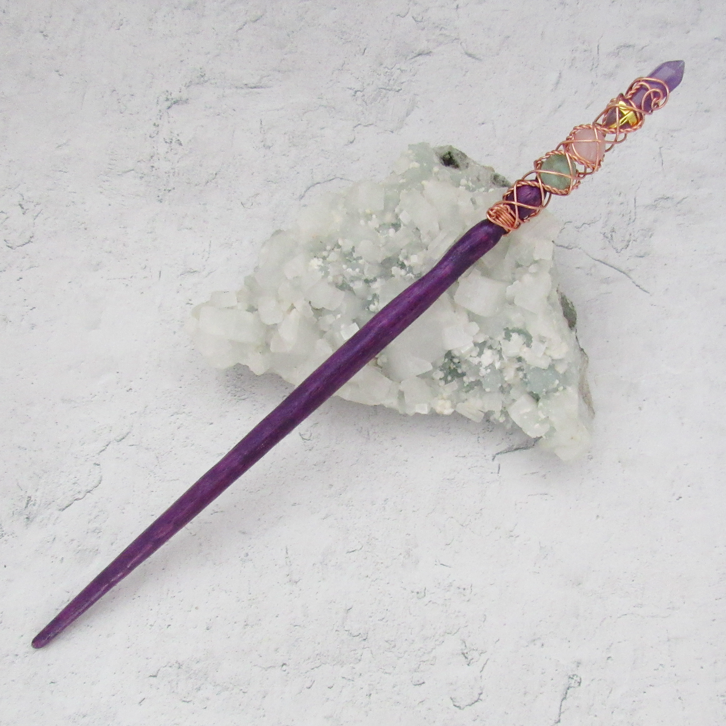 Fluorite, Rose Quartz, and Amethyst Crystal Wand