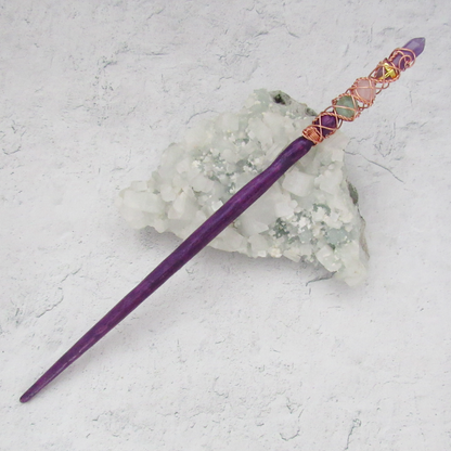 Fluorite, Rose Quartz, and Amethyst Crystal Wand