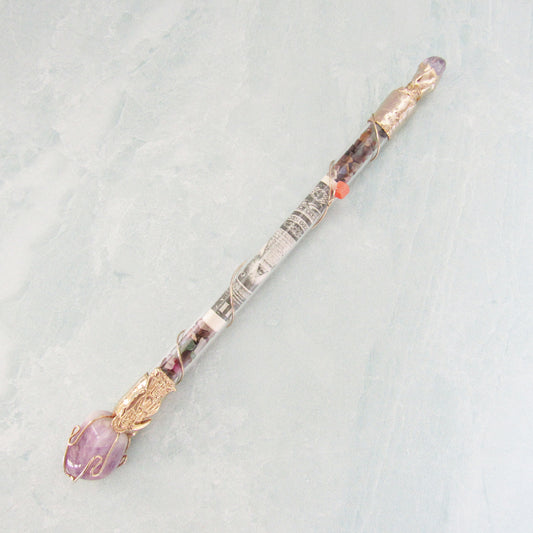 Money Drawing Wand with Santa Muerte Charm and Amethyst Crystal