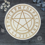 Runic Pentagram Altar Tile on Birch Wood (12 Inches)