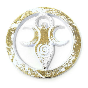 Triple Moon Goddess Altar Tile (White with Gold)