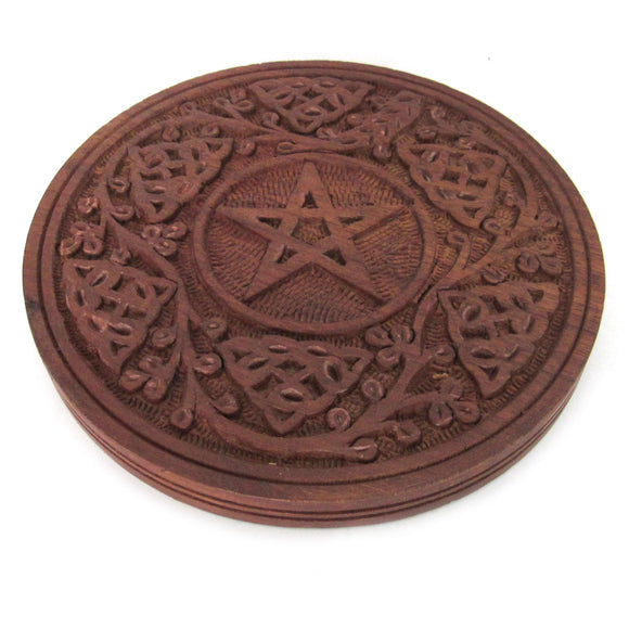 Carved Wooden Pentagram Altar Tile (6 Inches)